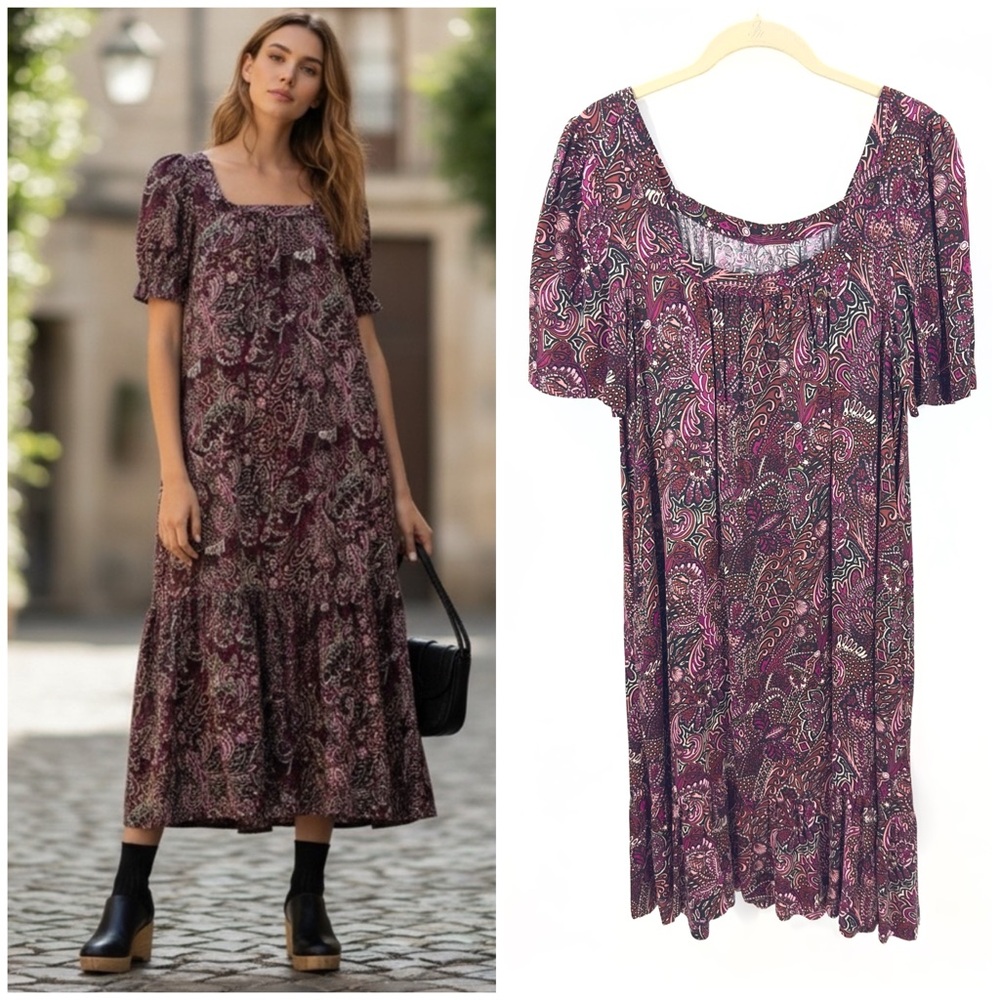 Anthropologie Maeve Lisabetta Paisley Midi Dress Boho Trad Relaxed Size Medium